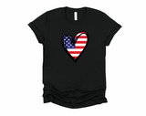 America Flag Heart T-Shirt | 4th of July USA Shirt | Patriotic Pride | American Independence Day | Red White Blue