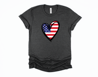 America Flag Heart T-Shirt | 4th of July USA Shirt | Patriotic Pride | American Independence Day | Red White Blue