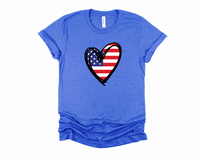 America Flag Heart T-Shirt | 4th of July USA Shirt | Patriotic Pride | American Independence Day | Red White Blue