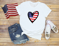 America Flag Heart T-Shirt | 4th of July USA Shirt | Patriotic Pride | American Independence Day | Red White Blue