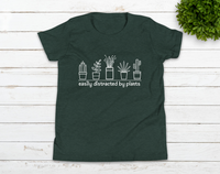 Easily Distracted By Plants Youth Short Sleeve T-Shirt | Kids Gardening Shirt | Funny Plant Lover Gift | Love To Garden | Gardener | Succulent