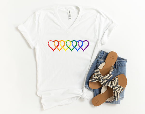 Pride Hearts V-Neck | Pride 2021 | Love Wins | Pride Month | LGBTQ Shirt | Gay Pride Shirt | LGBT | Pride Shirt | Rainbow Pride Shirt