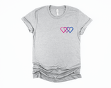 Interlocking Hearts on Pocket T-Shirt | Bisexual Shirt | Pride Month | LGBTQ Top | Bi Pride Flag Colors | Ally Shirt