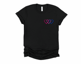 Interlocking Hearts on Pocket T-Shirt | Bisexual Shirt | Pride Month | LGBTQ Top | Bi Pride Flag Colors | Ally Shirt