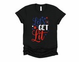 Let's Get Lit T-Shirt | Funny 4th of July Shirt | Fireworks Tee | Patriotic | Red White and Blue | USA America