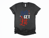 Let's Get Lit T-Shirt | Funny 4th of July Shirt | Fireworks Tee | Patriotic | Red White and Blue | USA America