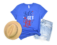 Let's Get Lit T-Shirt | Funny 4th of July Shirt | Fireworks Tee | Patriotic | Red White and Blue | USA America