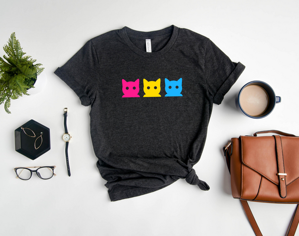 Pan Pride Cats T-Shirt | Pansexual Pride Shirt | Pansexual Flag Shirt | Subtle Pan Pride Shirt | LGBTQ Pride Gift | Gender Blind Tee | Equality Shirt