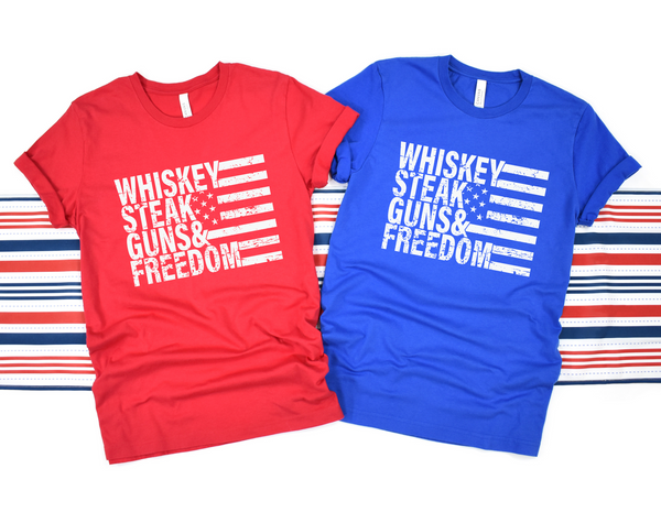 Whiskey Steak Guns & Freedom T-Shirt | American Flag Shirt | Funny Patriotic Tee | July 4th Shirt | Military Veteran | Distressed Graphic